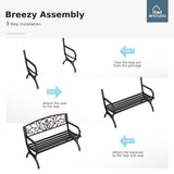 MFSTUDIO 50 Inches Outdoor Garden Bench, Cast Iron Metal Frame Patio Park Bench with Floral Pattern Backrest, Arch Legs for Porch, Lawn, Yard-Bronze MFSTUDIO