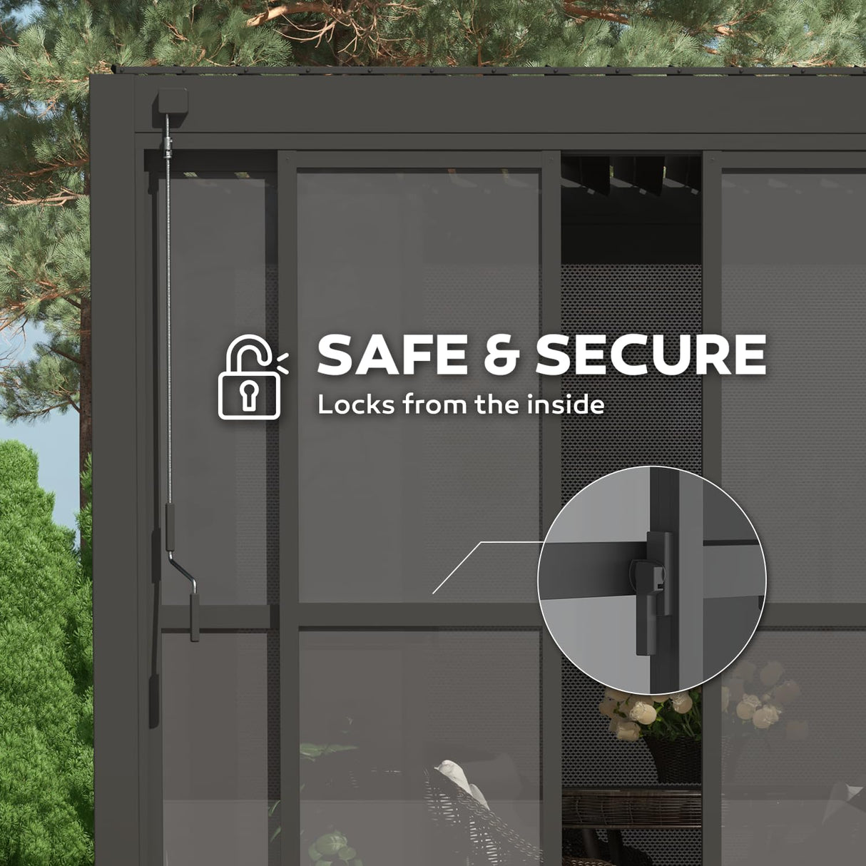 Mirador Accessory - 10' Sliding PC Door with Handle for Pergola 111 Series, 4-Piece Detachable Moveable Door, Easy Install Windproof UV-Resistant, Charcoal, not pergola MIRADOR