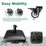 RAOKUKH DZ4733 MS Patio Umbrella Base Heavy Duty with Wheels Square Market Stand for Outdoor 4 Locks 1 Knobs 125lb Capacity, Black RAOKUKH