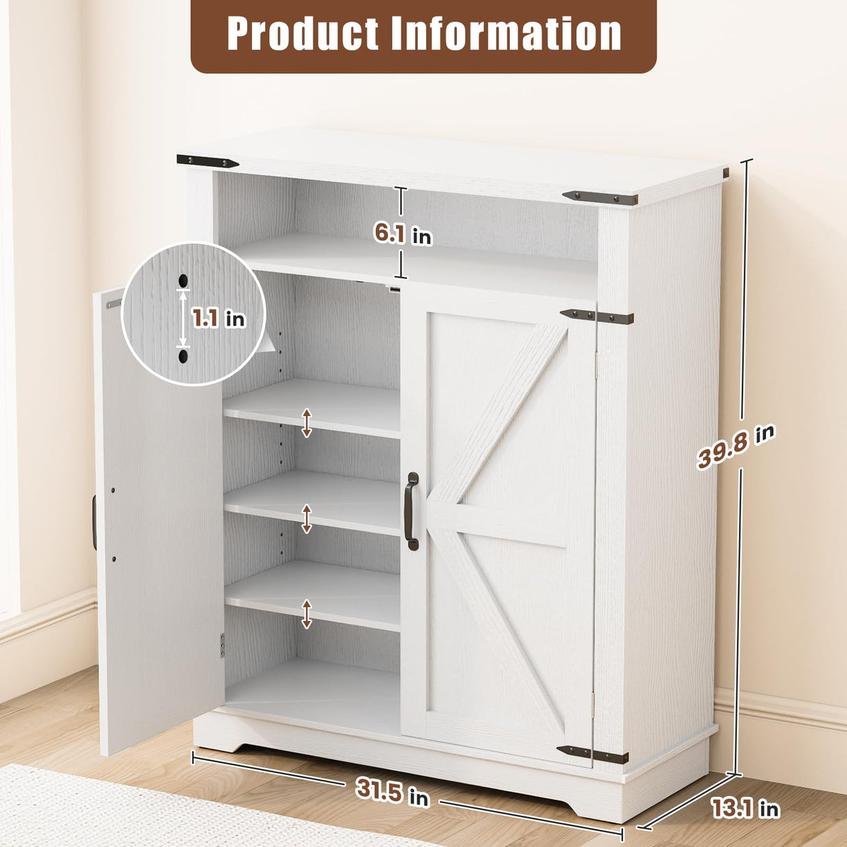 ALLSTAND 6-Tier Shoe Cabinet with Doors, Entryway Shoe Rack Shoe Storage Cabinet with Adjustable Shelves & Anti-tip Fitting, Farmhouse Shoe Cabinet Storage for Entryway, Living Room, Closet ALLSTAND