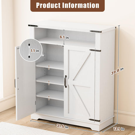 ALLSTAND 6-Tier Shoe Cabinet with Doors, Entryway Shoe Rack Shoe Storage Cabinet with Adjustable Shelves & Anti-tip Fitting, Farmhouse Shoe Cabinet Storage for Entryway, Living Room, Closet ALLSTAND