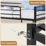 JOYMOR Bunk Bed Twin Over Twin, Metal Twin Size Bed Frame with Safety Guardraild for Boys Girls, Junior, Low Profile Space Saving Design, Mattress Not Included (Black) JOYMOR