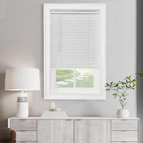 Cordless Light Filtering Mini Blind - 34 Inch Width, 48 Inch Length, 1" Slat Size - Pearl White - Cordless GII Morningstar Horizontal Windows Blinds for Interior by Achim Home Decor Achim Home Furnishings