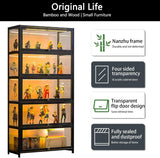 iusyugh 5-Tier Display Cabinet with Acrylic Glass Door, 65.5" High Display Case, Transparent Curio Cabinet&Bookcase for Collectibles, Toys, Books, for Playroom, Bedroom, Study Room (Black flip Door) iusyugh