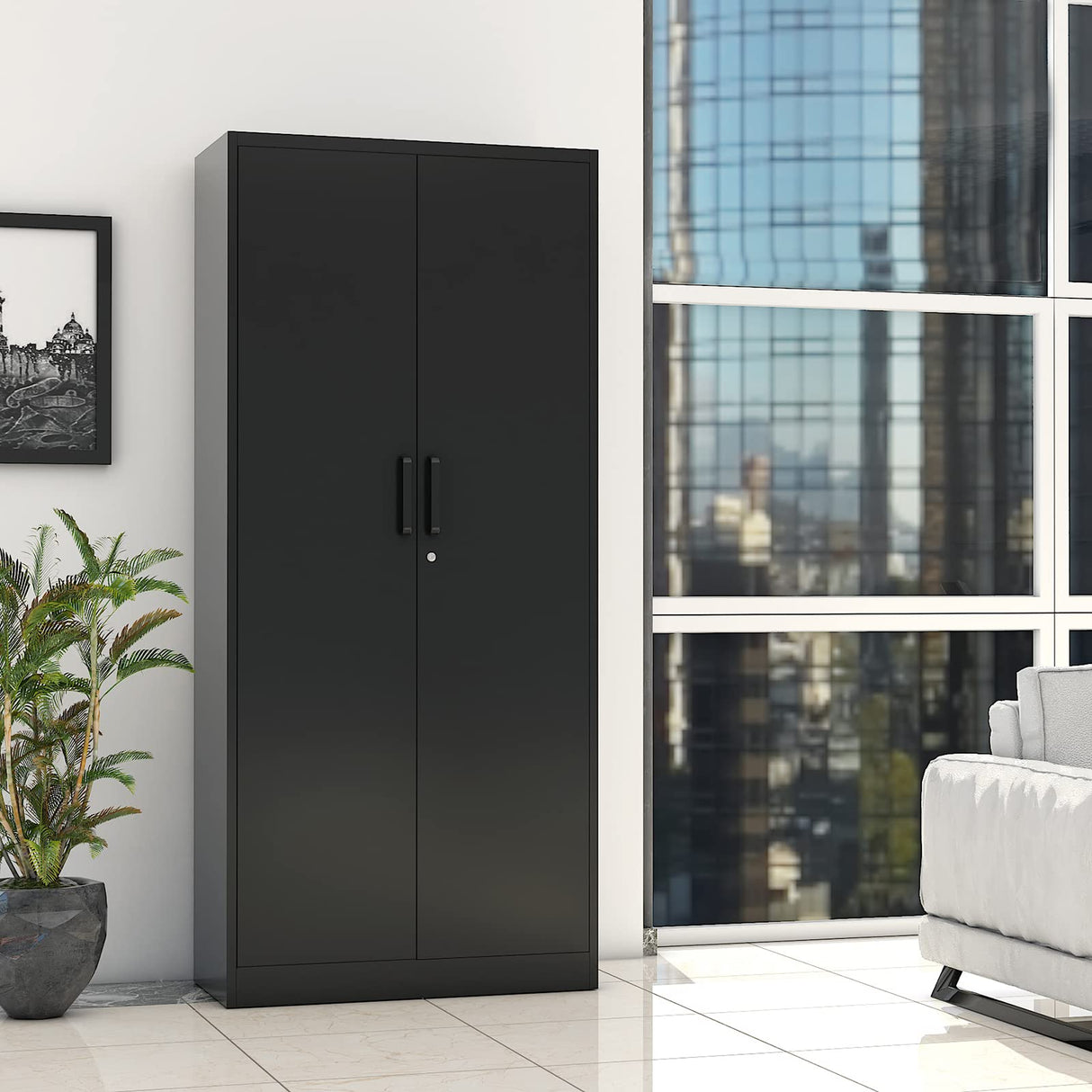 STANI Metal Storage Cabinet, 72" Locking Metal Storage Cabinet with Shelves and Hanging Rod, Metal Cabinet with 2 Doors and Lock for Home, Garage, Office (Black) STANI