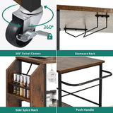 YITAHOME Mobile Kitchen Island Cart with Power Outlet, 33 Inch Rolling Kitchen Cart with Storage, Small Serving Utility Carts on Wheels with Open Shelves for Kitchen, Dining Room, Rustic Brown YITAHOME