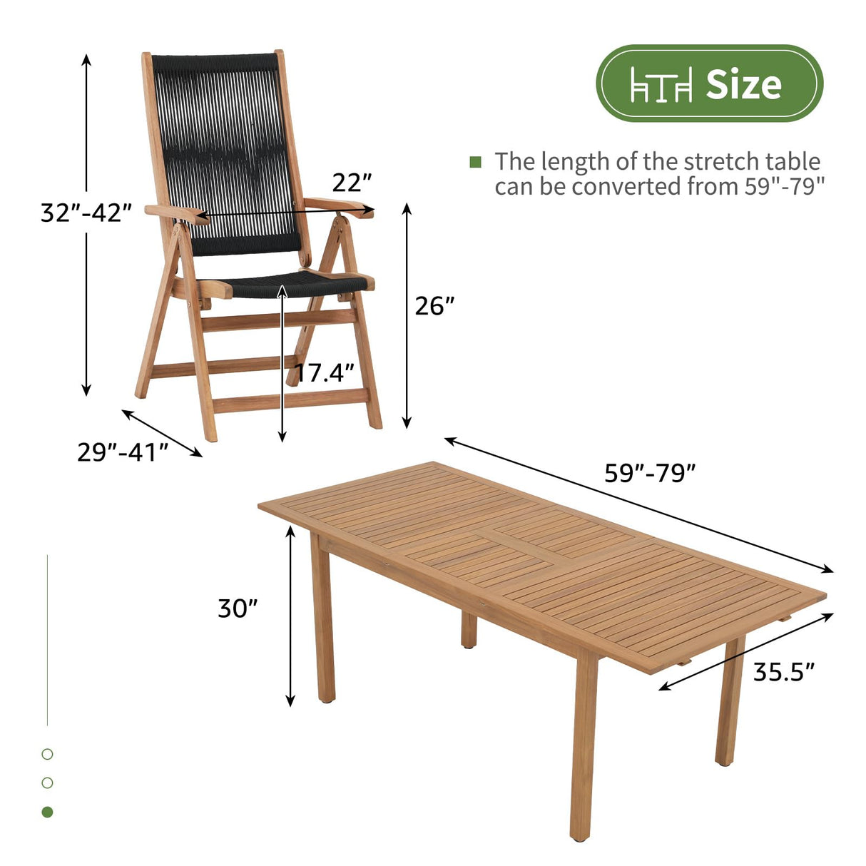 OC Orange-Casual 7 Pieces Patio Dining Set Outdoor Furniture with 6 Foldable Acacia Wooden and Rope Chairs and Large Table for Outdoor,Yard, Garden, Porch, Black OC Orange-Casual