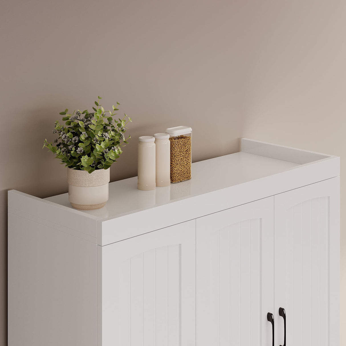 IRONCK Kitchen Pantry Storage Cabinet, Modern Food Pantries with 12 Shelves, 2 Door Racks, Adjustable Shelves, Freestanding Cupboard for Kitchen, Dining Room, White IRONCK