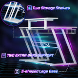 armocity L Shaped Gaming Desk with LED Lights and Outlets, White PC Gaming Desk with Monitor Stand and Shelves, Reversible Gaming Computer Desk with Keyboard Tray & Z-Shape Legs, 47" armocity