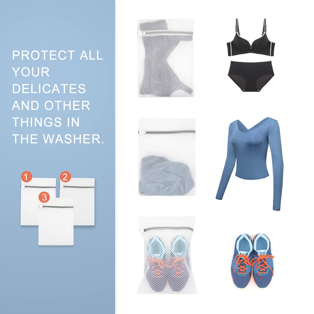 3Pcs Durable Honeycomb Mesh Laundry Bags for Delicates 12 x 16 Inches (3 Medium) WoodArtSupply