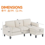 ZeeFu Convertible Sectional Sofa Couch: Beige 3 Seat L-Shaped Sectional Sofa Couches with Storage Ottoman - Modern Linen Fabric Small Sofa Couch Set for Living Room Office Small Space Apartment ZeeFu