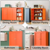 YAUWOH Orange Metal Bathroom Storage Cabinet, Small Metal Locker Storage Cabinet with 2 Adjustable Shelves and 2 Doors,Freestanding Sideboard for Small Spaces, Living Room, Dining Room YAUWOH