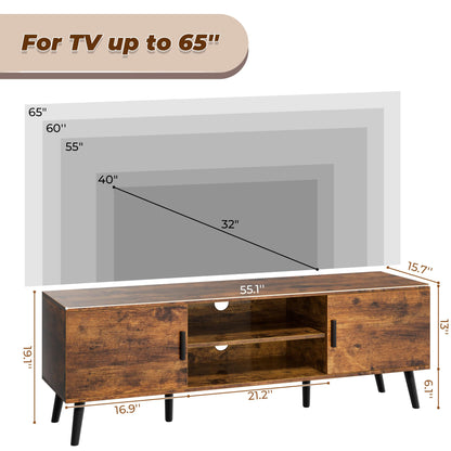 SUPERJARE TV Stand for 55 Inch TV, Entertainment Center with Adjustable Shelf, 2 Cabinets, TV Console Table, Media Console, Solid Wood Feet, Cord Holes, for Living Room, Bedroom, Rustic Brown - WoodArtSupply