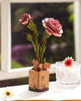 ROBOTIME 3D Puzzle Wooden Flower Pink Carnation DIY Model Kit to Build for Adults Artifical Bouquet Collection Craft Brain Teaser Puzzle Creative Gift Home Decor ROBOTIME