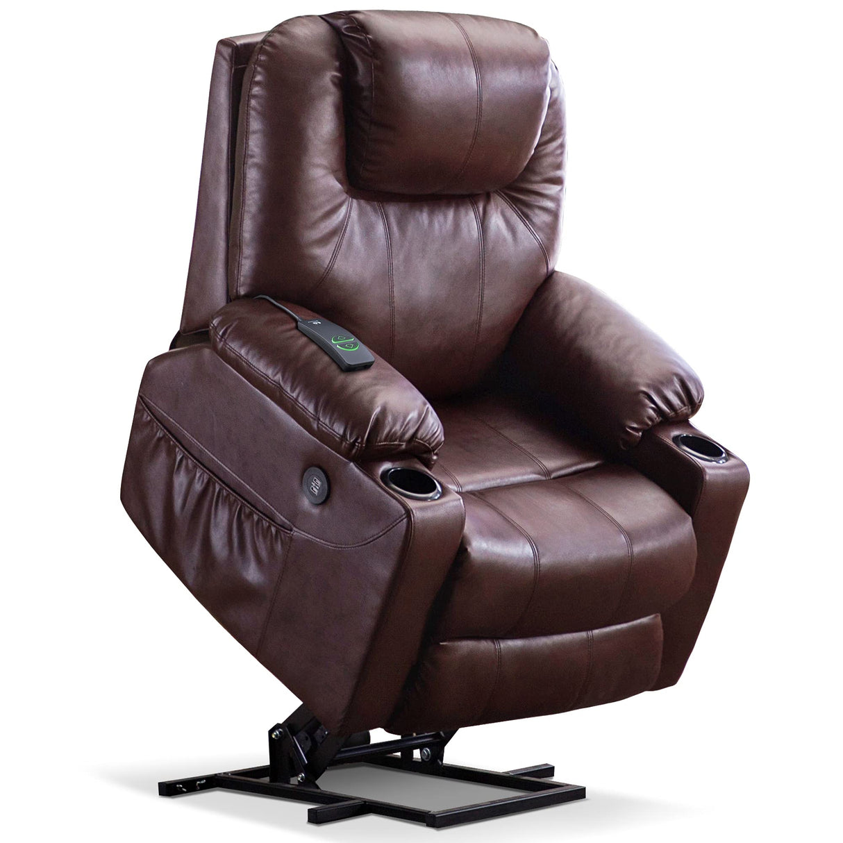 MCombo Electric Power Lift Recliner Chair Sofa with Massage and Heat for Elderly, 3 Positions, 2 Side Pockets, and Cup Holders, USB Ports, Faux Leather 7040 (Dark Brown, Medium) MCombo