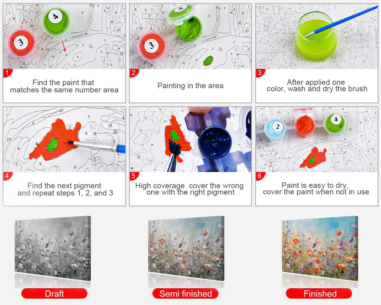 TUMOVO Abstract Flowers Paint by Numbers for Adults DIY Paint by Number Kits on Canvas Acrylic Painting by Numbers with Brushes Canvas Gifts Art Crafts for Home 16"x20"(Frameless) TUMOVO