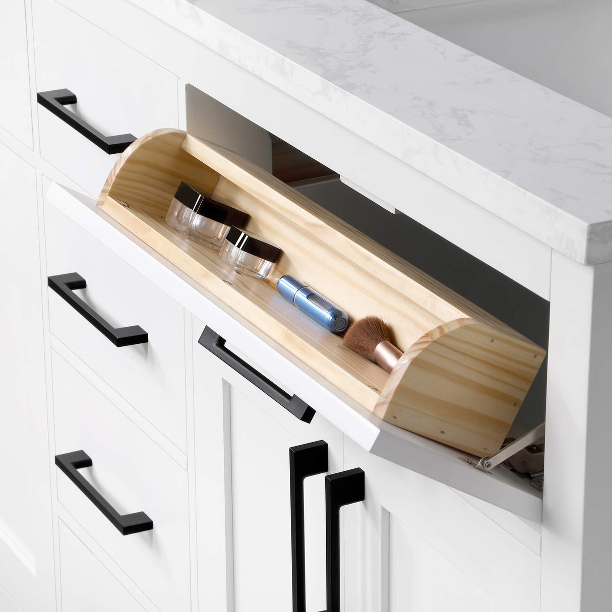 OVE Decors Bathroom Vanity with Black Hardware and Power Bar in White Finish, 60 inches OVE Decors