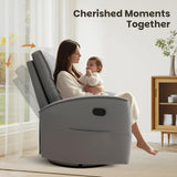 CANMOV Rocker Recliner Chair,360°Swivel Nursery Glider Recliner,Manual Recliner Sofa with Padded Armrest and Backrest,Leather Recliner for Small Spaces,Living Room,Bedroom,Grey CANMOV