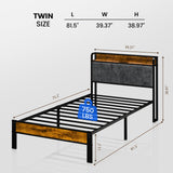 Twin Bed Frame with Smart LED Lights, Storage Headboard and USB Charging Station, Metal Platform Bed Easy Assembly, Noise Free, No Box Spring Needed Liians