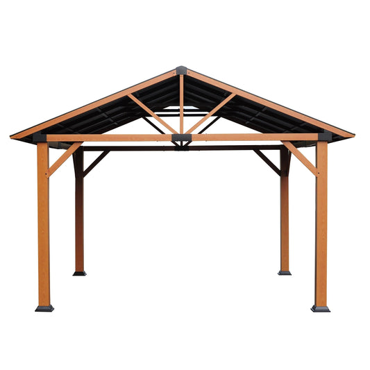 Shade N' Shelters 11' x 13' Outdoor Hardtop Gazebo for Patio, Backyard, Garden, or Deck (11' x 13', Wood-Look Steel Frame) - WoodArtSupply