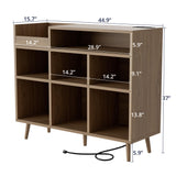 Cozy Castle Record Player Stand, Turntable Shelf with Vinyl Storage up to 500 Albums, Vinyl Record Player Shelf with Power Outlet Sideboard Buffet Cabinet with Storage Accent Cabinet, Brown Cozy Castle