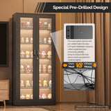 VINGLI Lockable Display Cabinet with Glass Doors & 5 Adjustable Shelves, 71" Tall Black Metal Storage Cabinet, Curio Cabinet Bookshelf Bookcase Liquor Cabinet for Home Office Living Room Pantry Garage VINGLI