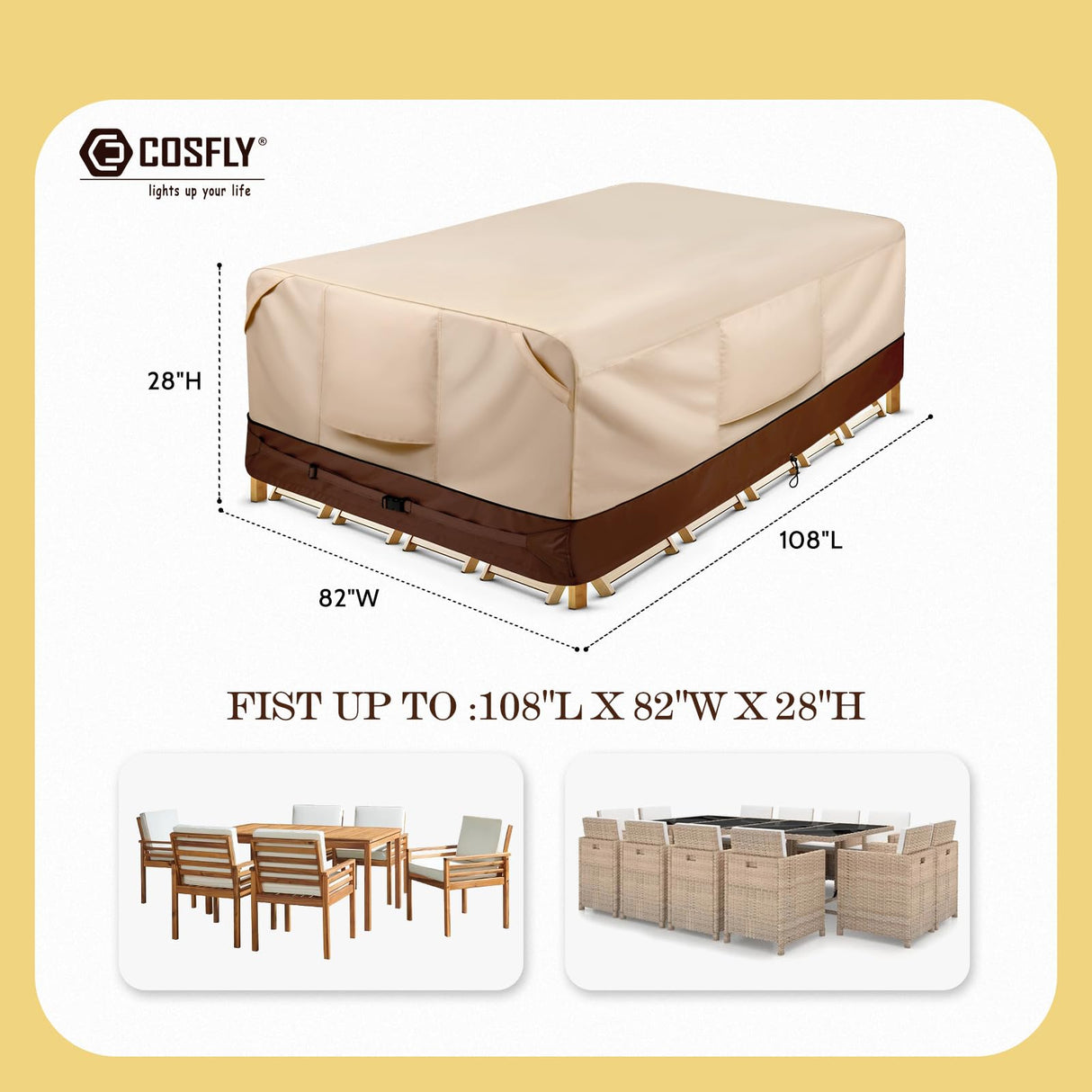 COSFLY Waterproof Patio Furniture Set Covers Durable, Outdoor Table and Chair Covers Rectangular Large - Fits up to 108L x 82W x 28H inches COSFLY