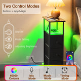 LOAKEKEL Narrow End Tables Living Room Set of 2 with Charging Station, Skinny Side Table with Fabric Drawers, Slim LED Nightstand for Bedroom, Small Spaces, Couch, Black, HETNDP03LBK LOAKEKEL