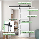 Fredbeck 30x84 inch White Barn Door with 5.5FT Sliding Door Hardware Kit Included & Handle,Solid,MDF, PVC Surface,DIY Assembly,5-Panel,Fit 27in-28in Opening FREDBECK