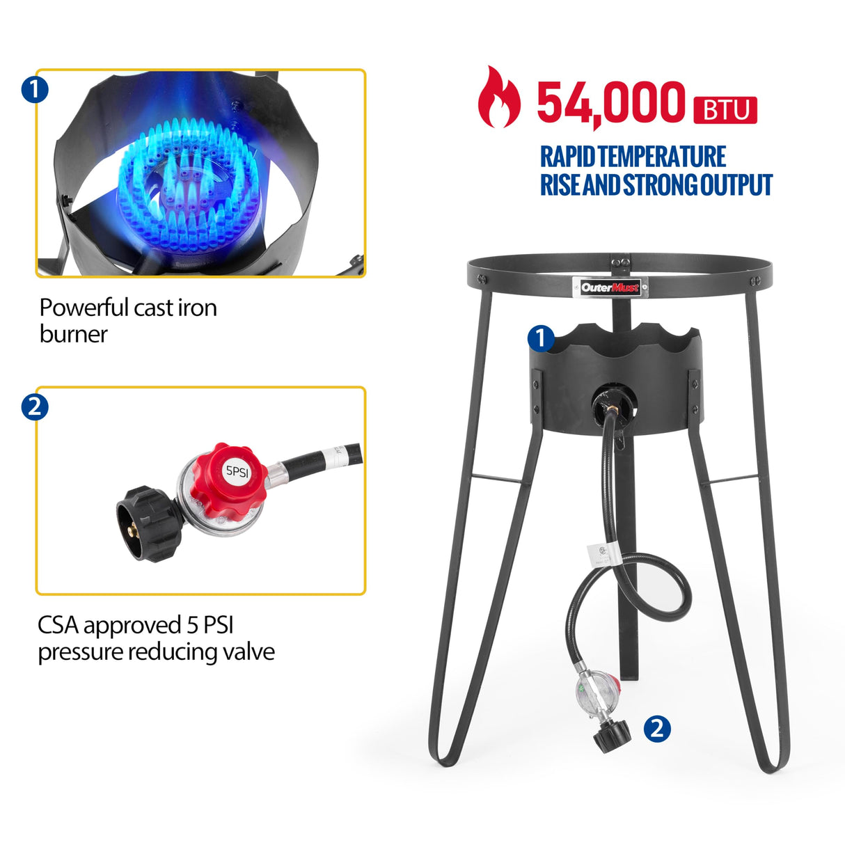 OuterMust Outdoor Cooker With Wok Gas Wok with Iron Wok and Burner 54000 BTU for Outdoor Cooking OuterMust
