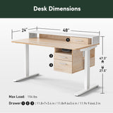 FEZIBO Electric Standing Desk 48 x 24 Inch with Monitor Shelf, 3 Drawers and Open Storage, Home Office Computer Workstation, Maple, 2 Packages FEZIBO