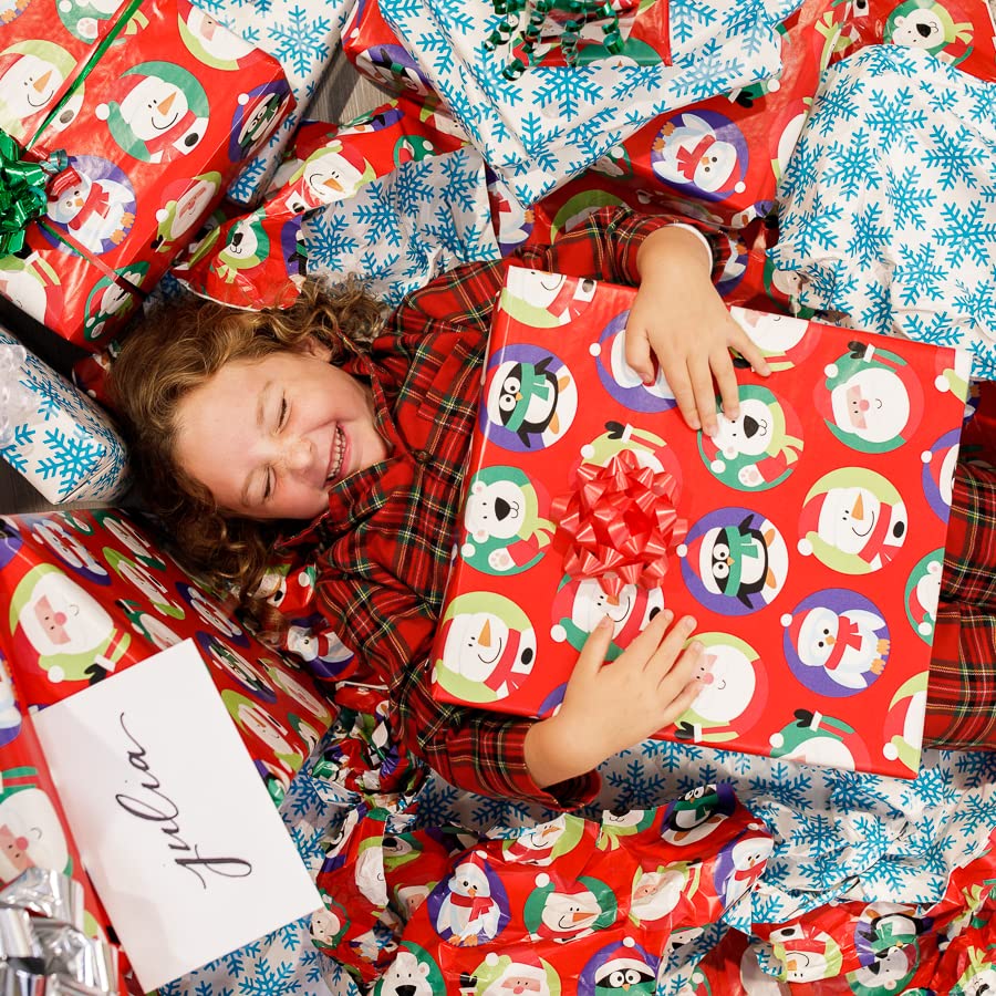 American Greetings 175 sq. ft. Reversible Kids Christmas Wrapping Paper, Santa and Snowflakes (1 Jumbo Roll 30 in. x 70 ft.) American Greetings