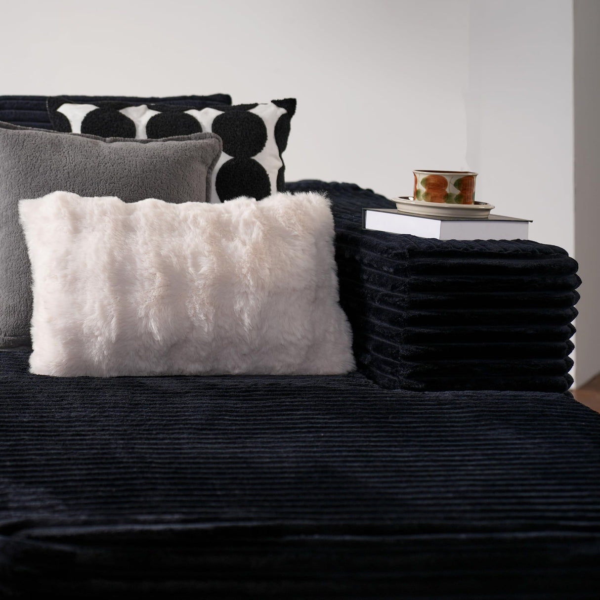 ovios 104" Cloud Sectional Couch with L-Shape Chaise,Modern Modular Sofa with Deep Seat, Upholstered Couches for Living Room Bedroom,No Assembly Required, Black (Plush Corduroy Fabric) ovios