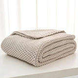 Chunky Cable Knit Throw Blanket Lightweight Beige 100% Organic Cotton Blanket for Sofa Couch Bed Baby Nursery, Rustic Shabby Chic Modern Farmhouse, 51” x 63” Give Laundering Bag Longhui bedding