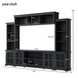 Wall Unit Entertainment Center with Bookshelves, Bridge and Tempered Glass Door, TV Entertainment Center for TVs up to 70 Inch, Black Doredo