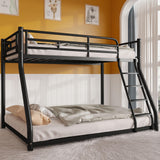 AUEYTVR Metal Twin Over Full Size Bunk Bed for Adults & Kids,Twin Over Full Bunk Beds, Low Profile Bunkbeds with Length Guardrail and Ladder, No Box Spring Needed,Space Saving,Black AUEYTVR