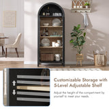 WINWY 71" Tall Arched Display Cabinet, 5-Tier Bookshelf Modern Farmhouse Arched Bookcase with Glass Doors and Shelves, Wooden Pantry Storage Cabinet for Living Room, Office and Kitchen, Black WINWY