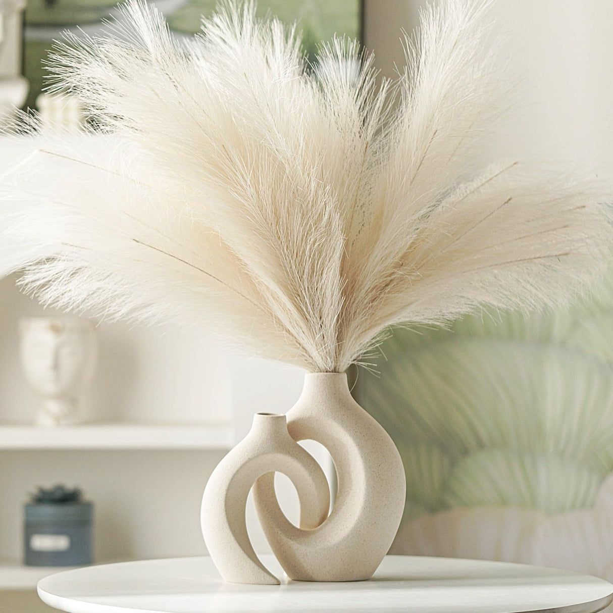 Lvases Snuggle Hollow Ceramic Vase Set of 2, Nordic Modern Boho ins Style Decorative Ceramic Aesthetic Flower Vase for Home Decor (Milky White W 6.3" X H 8.4") Lvases