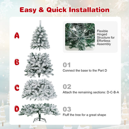 Goplus 9FT Artificial Christmas Tree, Snow Flocked Hinged Pine Tree, Premium PVC Needles/Solid Metal Stand, Xmas Full Tree for Indoor and Outdoor