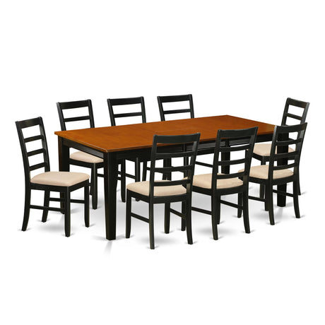 East West Furniture QUPF9-BCH-C 9 Piece Dining Table Set Includes a Rectangle Dinner Table with Butterfly Leaf and 8 Linen Fabric Dining Room Chairs, 40x78 Inch, Black & Cherry East West Furniture