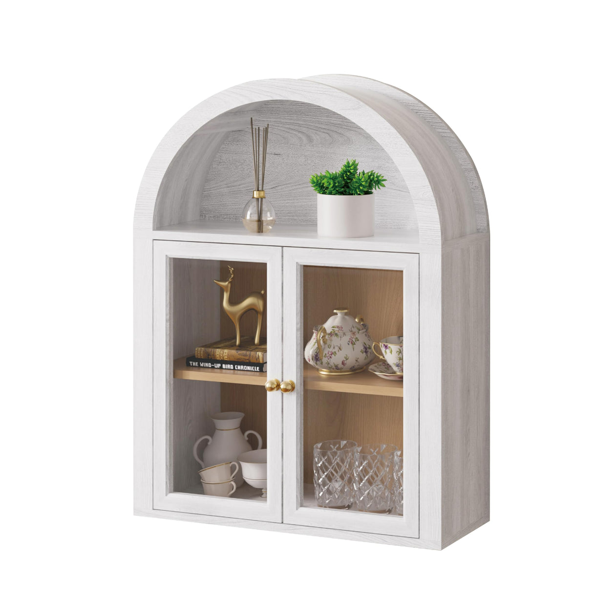 Furnaza Arched Wall Mounted Medicine Cabinets with Tempered Glass Doors,Bathroom Cabinet with Adjustable Shelf for Kitchen,Living Room Furnaza