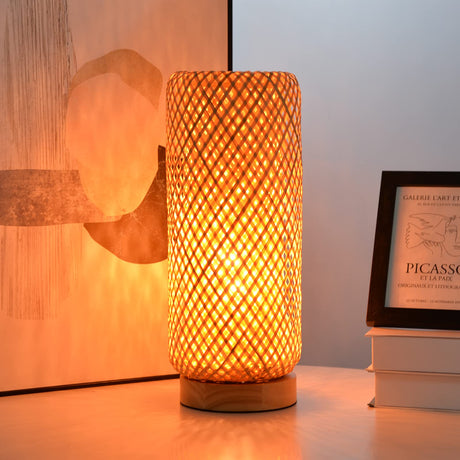 Arturesthome Bamboo Table Lamps with Shade, Rustic Farmhouse Boho Coastal Desk Lamp Night Light for Decorative Bedroom, Study Room, Cafe, Bookcase Arturesthome