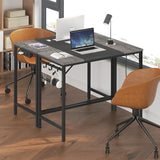 HOOBRO Computer Desk, Home Office Desk with Power Outlet, Modern Study Writing Desk with 3 Hooks for Study Room, Home Office, Sturdy and Stable, Easy to Assemble, Charcoal Gray and Black BC40UDN01 HOOBRO