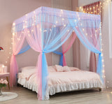 Mengersi Rainbow Canopy Bed Curtains with Lights - Princess Bed Canopy for Girls - Bed Drapes Netting- Bedroom Decoration Accessories,Twin Mengersi