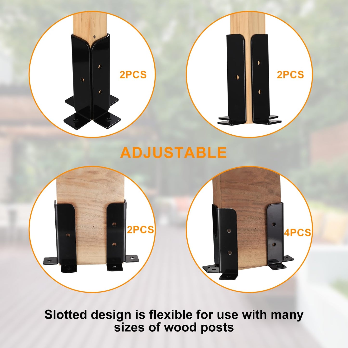 Deck Post Anchor, 4 Pcs Adjustable Post Base Brackets, Heavy Duty Wood Fence Pergola Post Brackets, Reversible Half Column Post Anchor Base Brackets Fit 1.5x1.5,2x2,2x4,4x4 Post, Deck Mailbox(Model B)