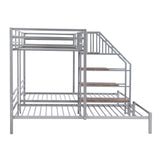 Harper & Bright Designs Metal Triple Bunk Bed with Stairs, 3 Beds Bunk Bed, Twin Over Twin & Twin Bunk Bed with Storage Shelves Staircase, for Kids Teens Adults, Silver Harper & Bright Designs