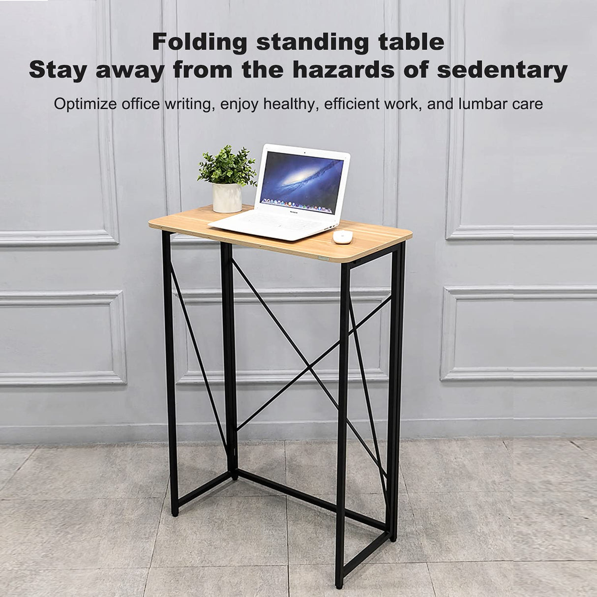 Folding Laptop Computer Desk, Standing Desk, 31in Small Desk for Sitting or Standing, No Need to Assembly, Suitable for Home, Office, Writing (Wood Board Color) Ytaoka