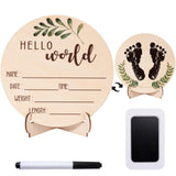 Baby Announcement Sign for Welcome Baby - Double-Sided Hello World Newborn Name Sign for Hospital with Marker and Stand, Wooden Birth Announcement Giftacity