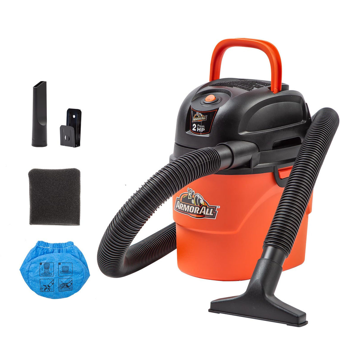 Armor All AA155 1.5-Gallon 2 Peak HP Portable Wet/Dry Shop Vac, Orange Armor All