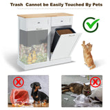 GTQuality Double Tilt Out Trash Cabinet, Dual Kitchen Trash Bin Cabinet with Hideaway Drawer, Wooden Free Standing Recycling Cabinet Garbage Can Holder Pet Proof(White) GTQuality